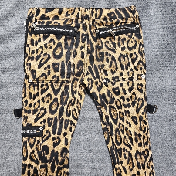 Tripp NYC Womens Cheetah Print Bondage Pants Skinny Goth Grunge Sex 26x32 Low - Picture 1 of 16